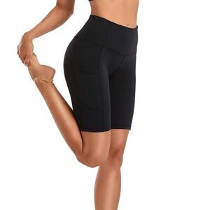 High waisted black biker shorts with pockets